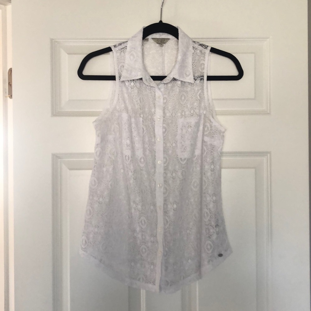 Sleeveless Lace Button Down Top